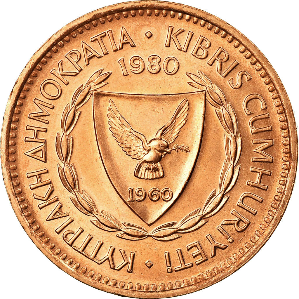 Münze, Zypern, 5 Mils, 1980, UNZ, Bronze, KM:39