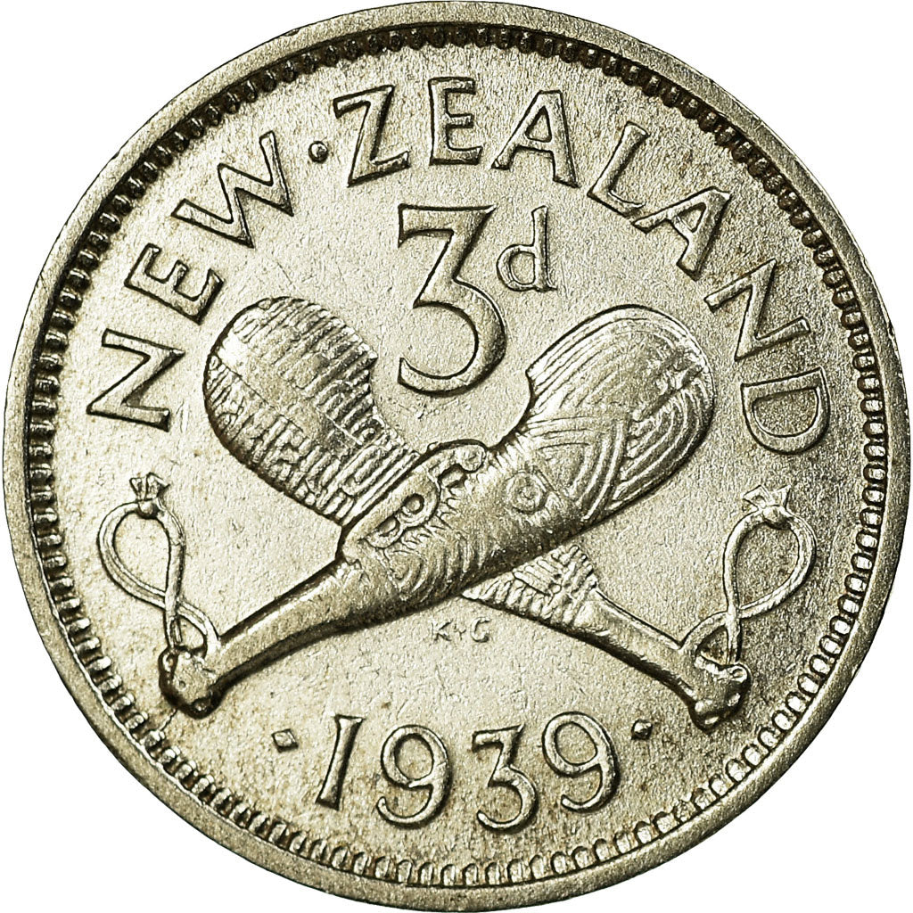 Coin, New Zealand, George VI, 3 Pence, 1939, AU(55-58), Silver, KM:7