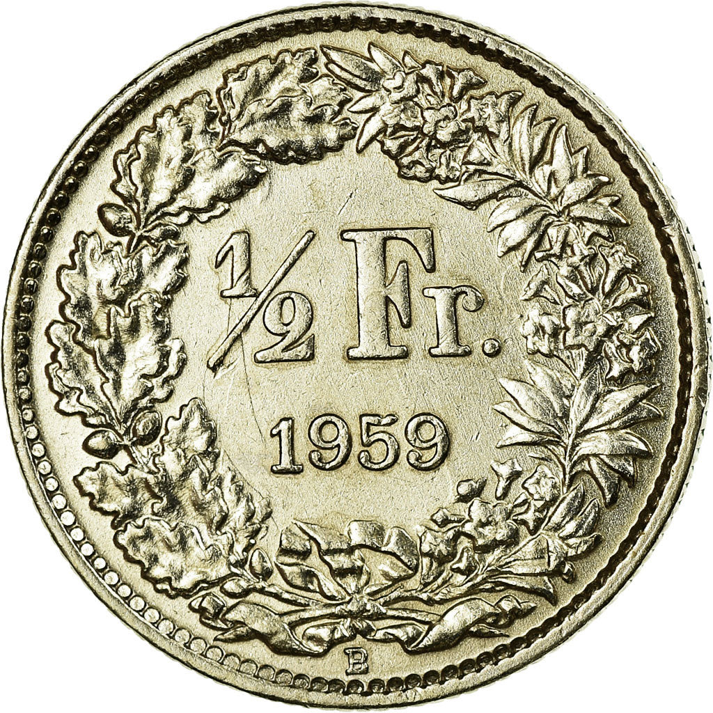 Coin, Switzerland, 1/2 Franc, 1959, Bern, AU(55-58), Silver, KM:23