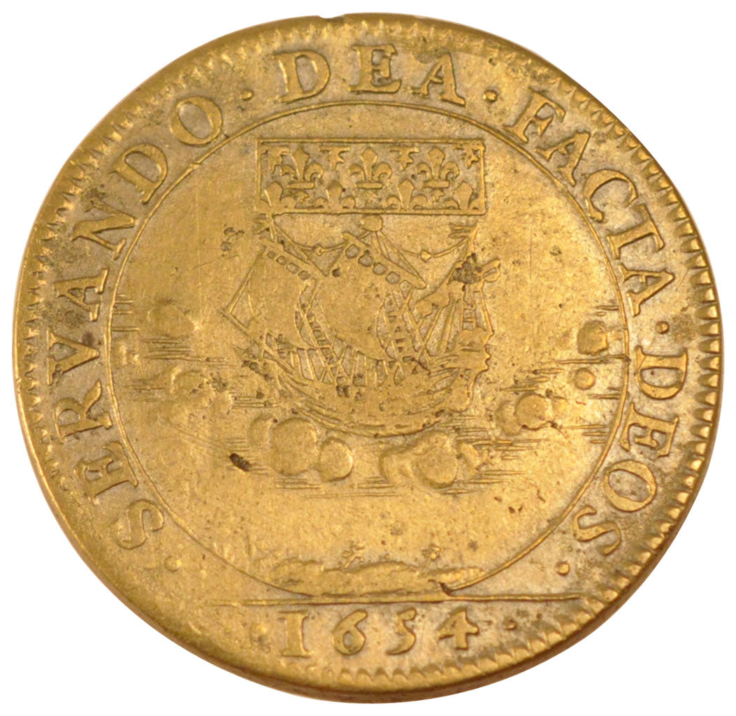 France, Royal, Token, 1654, EF(40-45), Copper, Feuardent #3576, 6.62