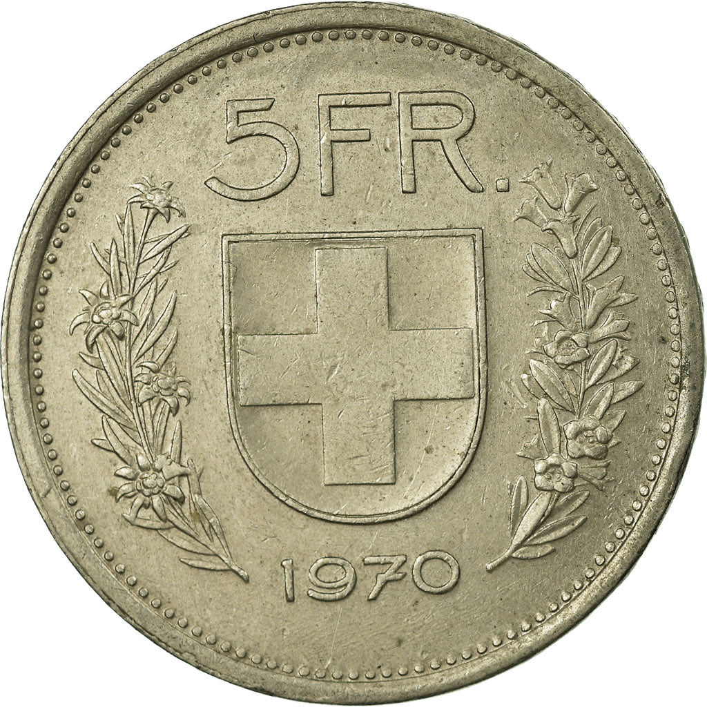 Coin, Switzerland, 5 Francs, 1970, Bern, EF(40-45), Copper-nickel, KM:40a.1
