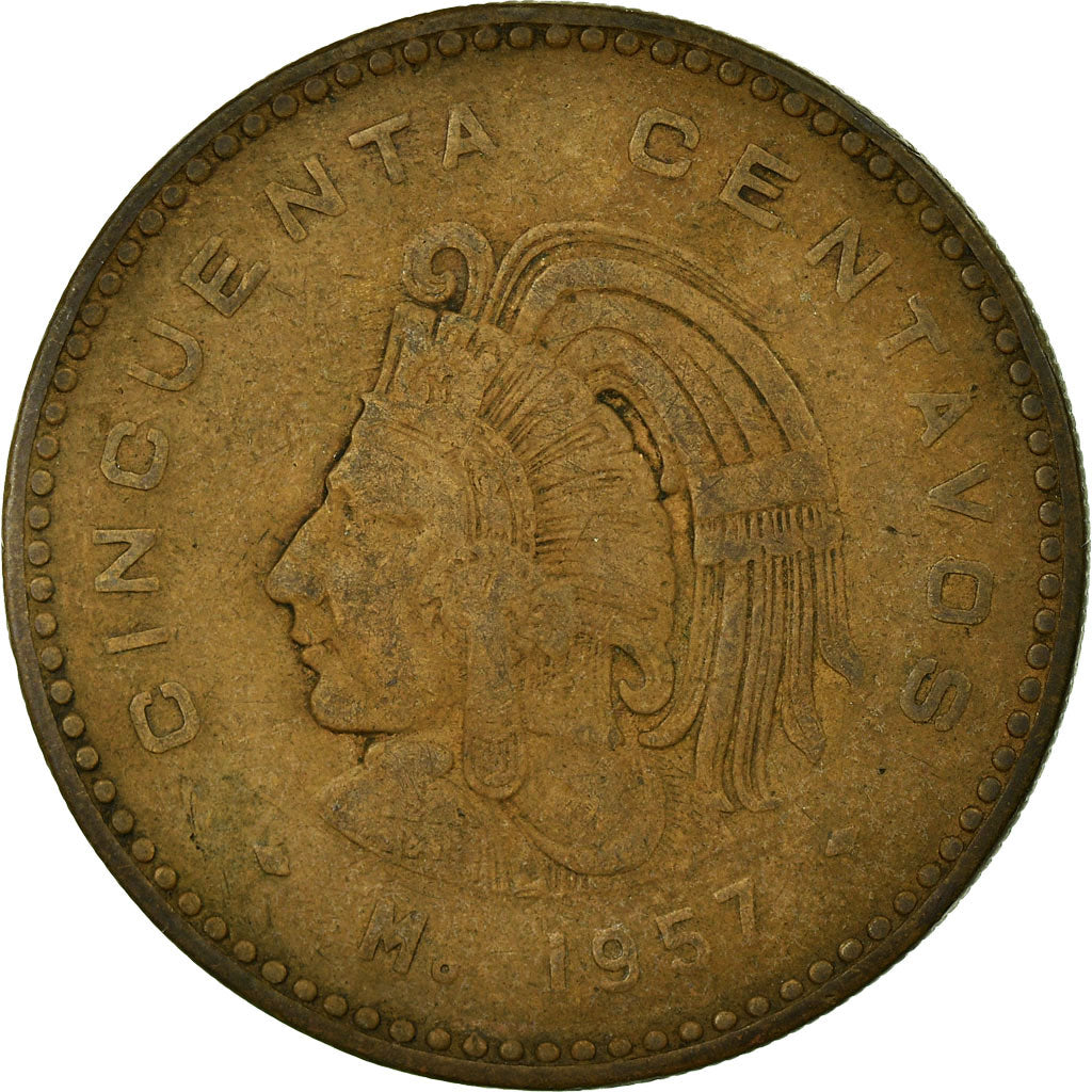 Coin, Mexico, 50 Centavos, 1957, Mexico City, VF(30-35), Bronze, KM:450