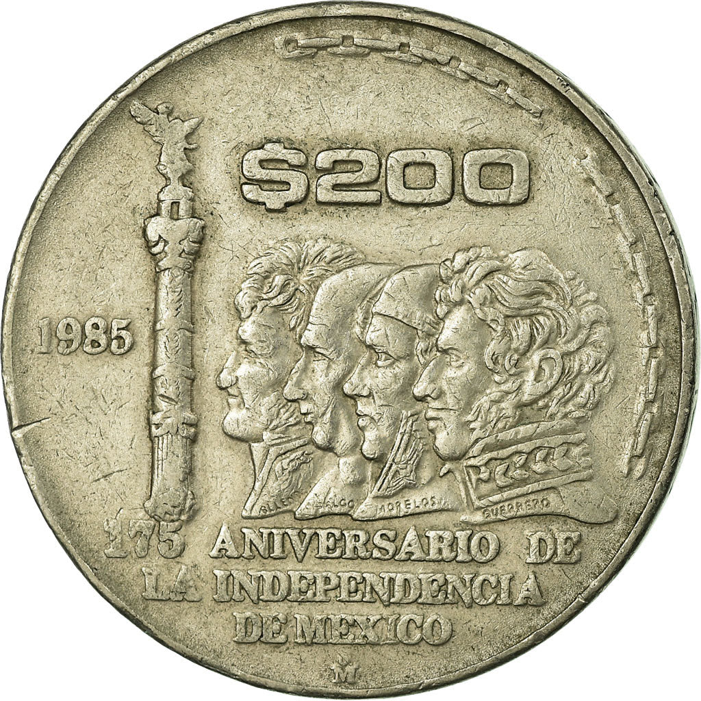 Moneda, México, 200 Pesos, 1985, Mexico City, MBC, Cobre - níquel, KM:509