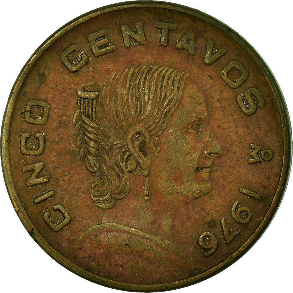 Moneta, Mexico, 5 Centavos, 1976, EF(40-45), Mosiądz, KM:427