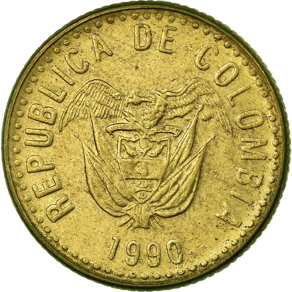 Coin, Colombia, 5 Pesos, 1990, EF(40-45), Aluminum-Bronze, KM:280