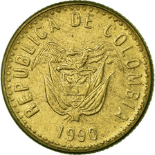 Coin, Colombia, 5 Pesos, 1990, EF(40-45), Aluminum-Bronze, KM:280