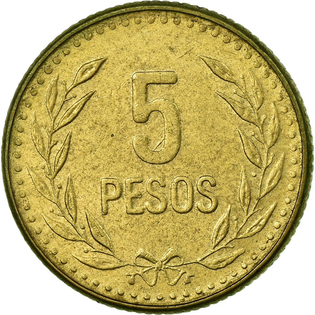 Coin, Colombia, 5 Pesos, 1990, EF(40-45), Aluminum-Bronze, KM:280