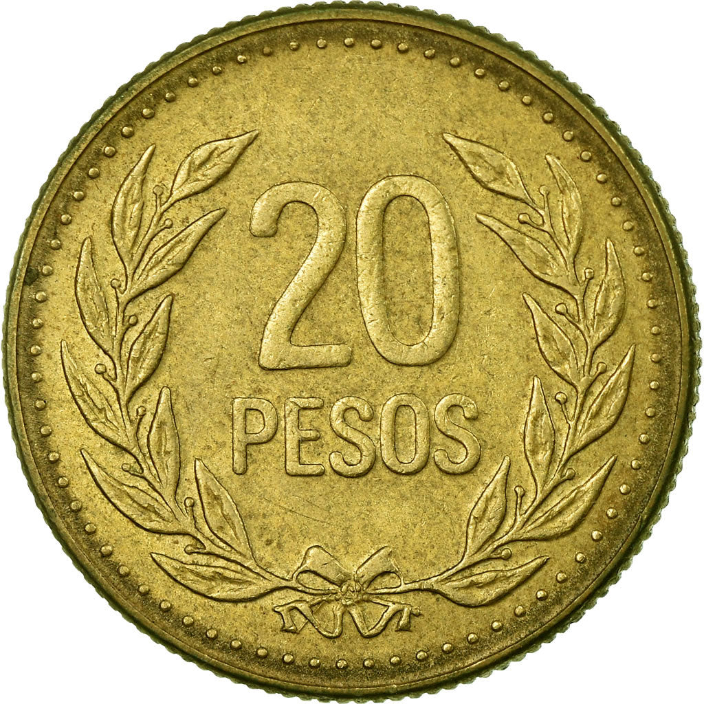 Moneta, Colombia, 20 Pesos, 1990, BB, Alluminio-bronzo, KM:282.1