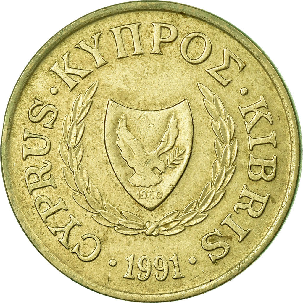 Moneda, Chipre, 5 Cents, 1991, MBC, Níquel - latón, KM:55.3