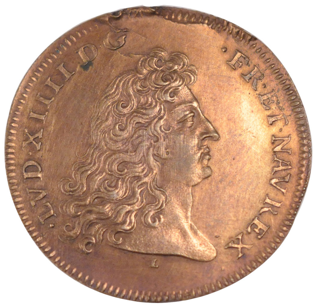 France, Royal, Token, 1677, AU(55-58), Copper, Feuardent #7224, 8.93