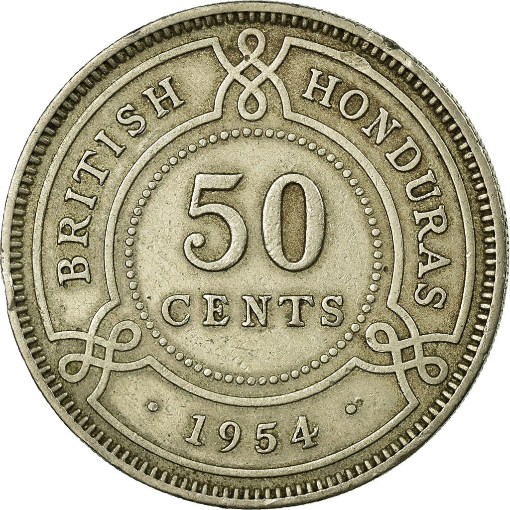 Moneda, Honduras británica, Elizabeth II, 50 Cents, 1954, BC+, Cobre - níquel