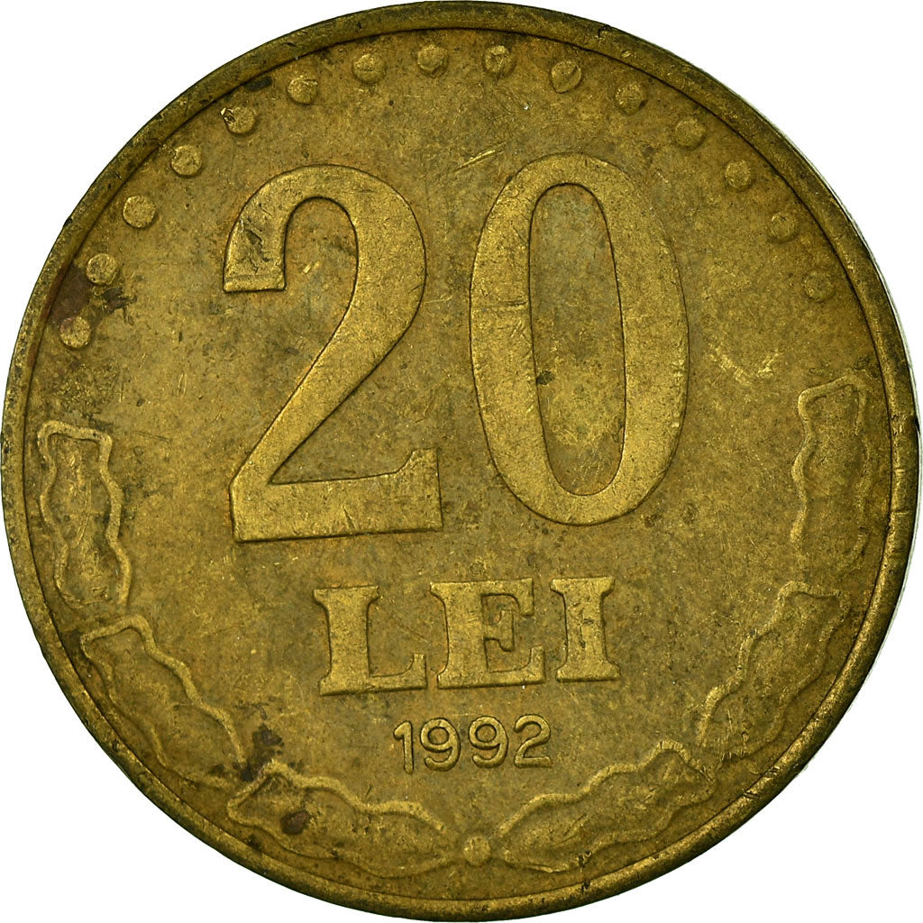 Coin, Romania, 20 Lei, 1992, VF(30-35), Brass Clad Steel, KM:109