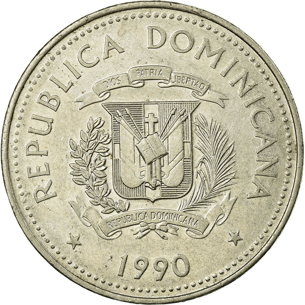 Moneda, República Dominicana, 1/2 Peso, 1990, MBC, Níquel recubierto de acero