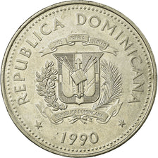 Moneda, República Dominicana, 1/2 Peso, 1990, MBC, Níquel recubierto de acero