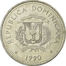Munten, Dominicaanse Republiek, 1/2 Peso, 1990, ZF, Nickel Clad Steel, KM:73.2
