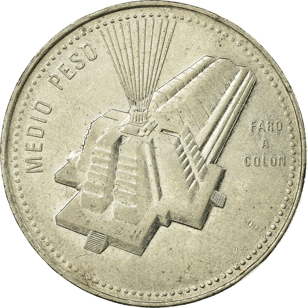 Moneda, República Dominicana, 1/2 Peso, 1990, MBC, Níquel recubierto de acero