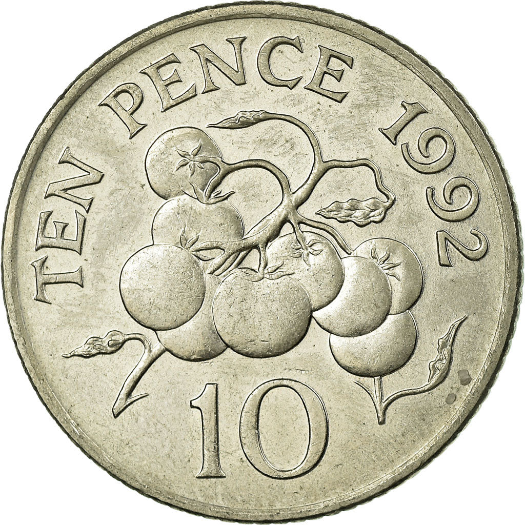 Coin, Guernsey, Elizabeth II, 10 Pence, 1992, EF(40-45), Copper-nickel, KM:43.2