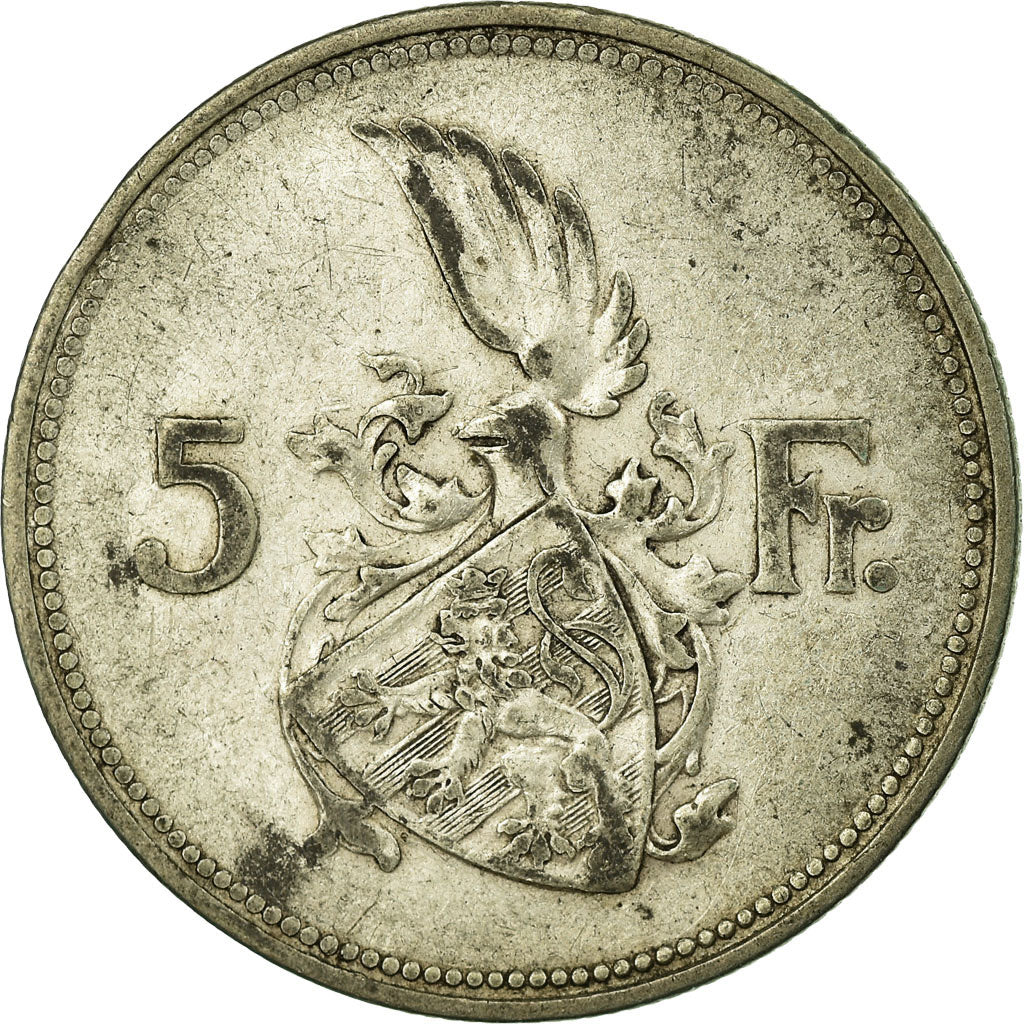 Coin, Luxembourg, Charlotte, 5 Francs, 1929, VF(30-35), Silver, KM:38