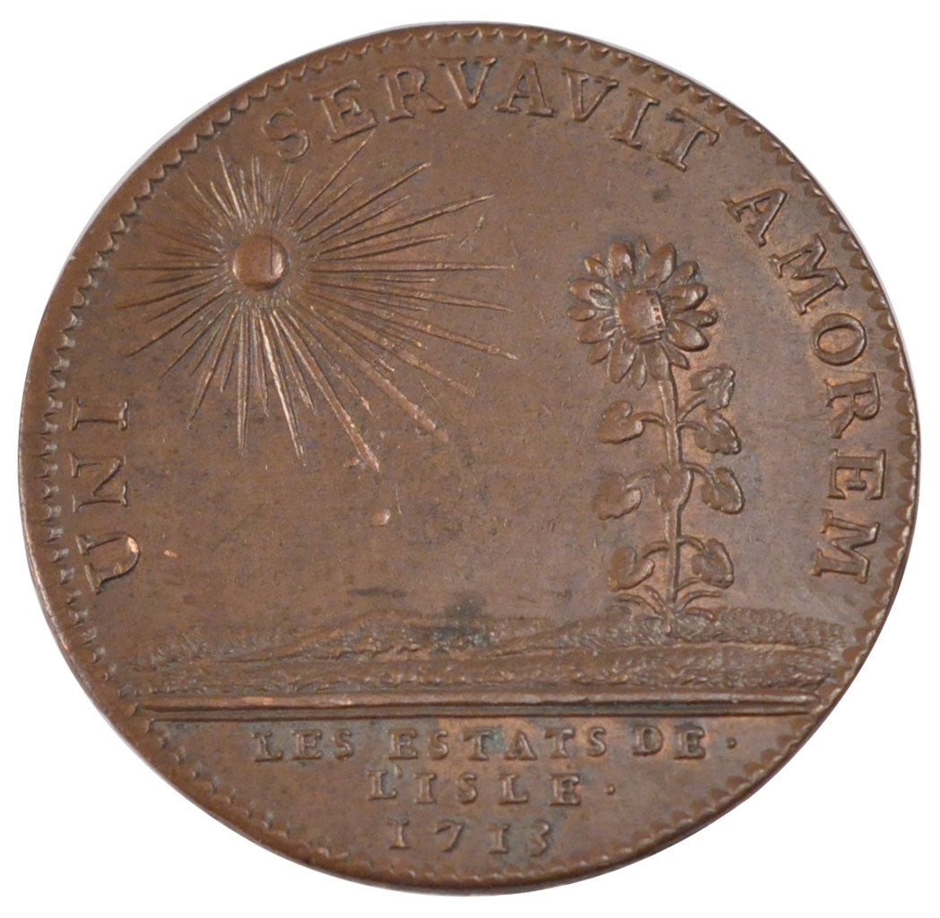 France, Royal, Token, 1713, MS(60-62), Copper, Feuardent #7234, 9.76