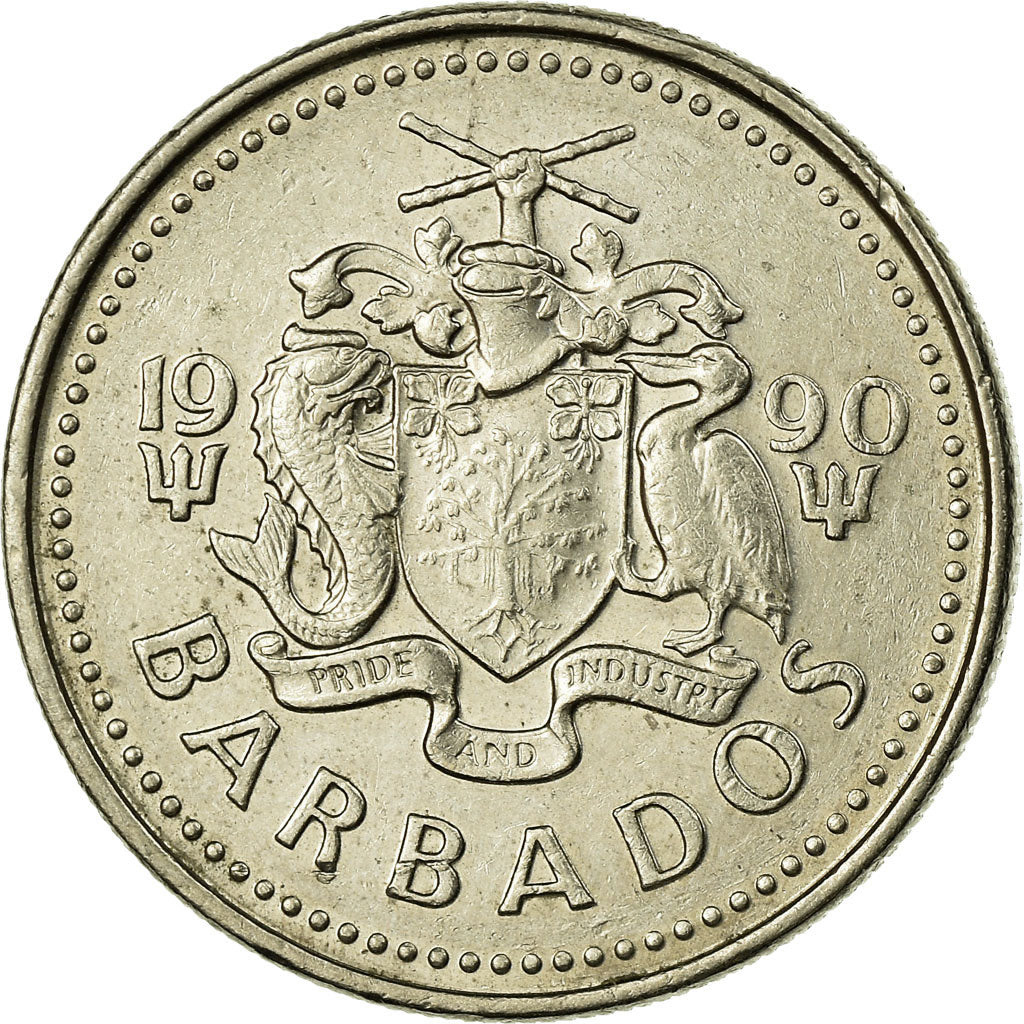Moneta, Barbados, 25 Cents, 1990, Franklin Mint, EF(40-45), Miedź-Nikiel, KM:13
