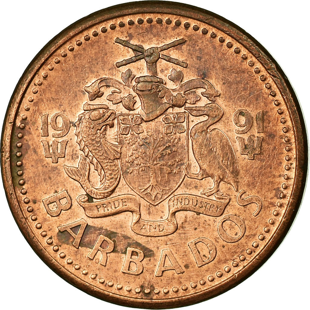 Moeda, Barbados, Cent, 1991, Franklin Mint, EF(40-45), Bronze, KM:10