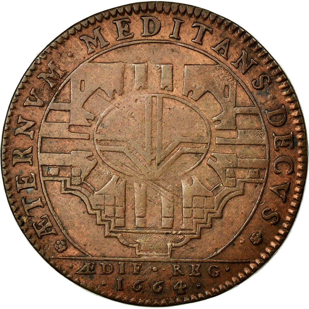 France, Token, Royal, 1664, VF(30-35), Copper, Feuardent:2969
