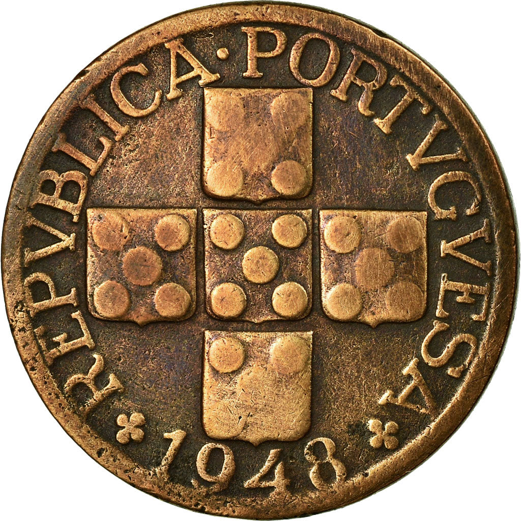 Coin, Portugal, 20 Centavos, 1948, EF(40-45), Bronze, KM:584