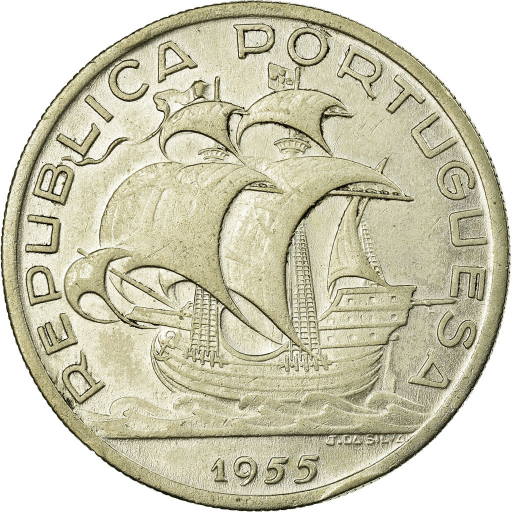 Coin, Portugal, 10 Escudos, 1955, EF(40-45), Silver, KM:586