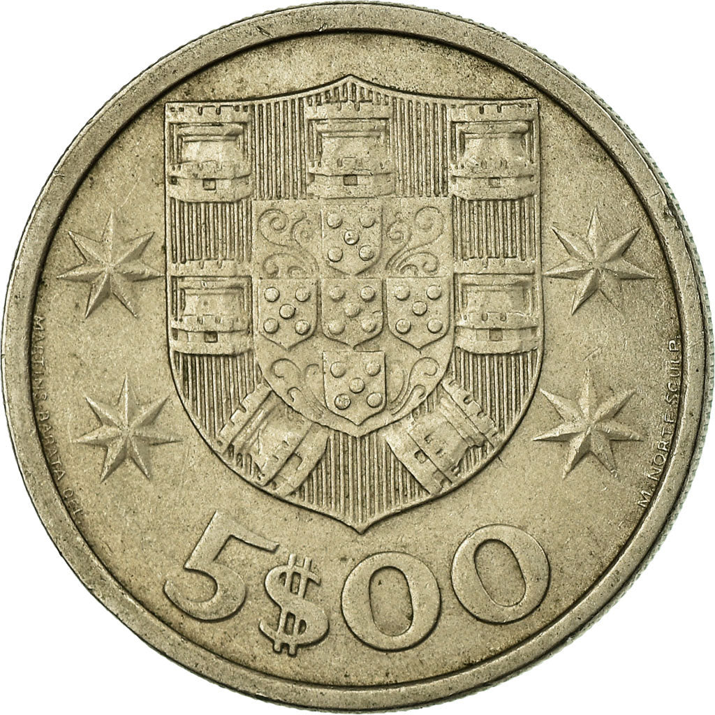 Coin, Portugal, 5 Escudos, 1972, EF(40-45), Copper-nickel, KM:591