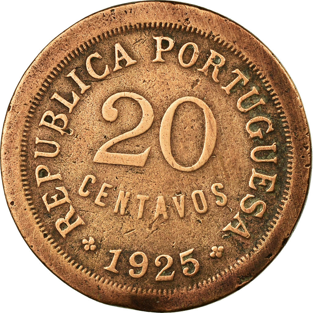 Moneda, Portugal, 20 Centavos, 1925, BC, Bronce, KM:574