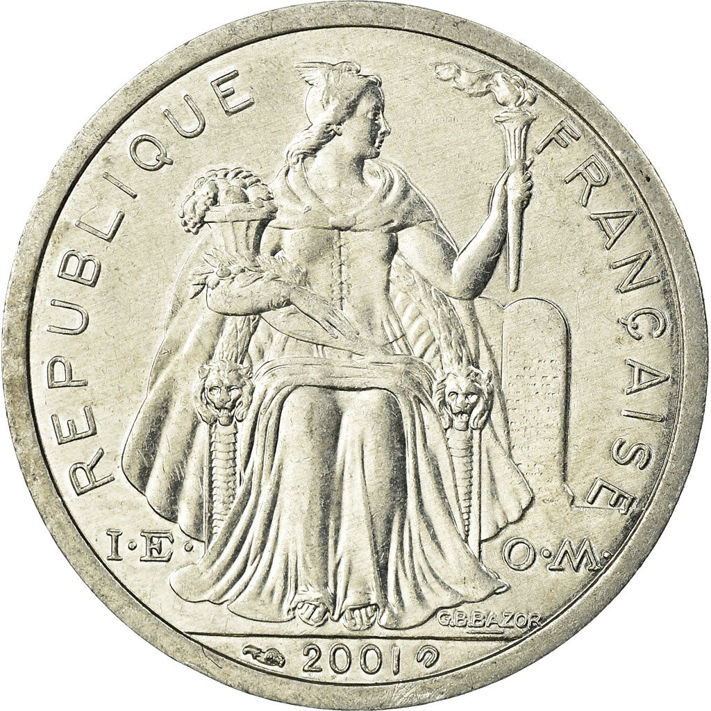 Coin, New Caledonia, 2 Francs, 2001, Paris, AU(55-58), Aluminum, KM:14
