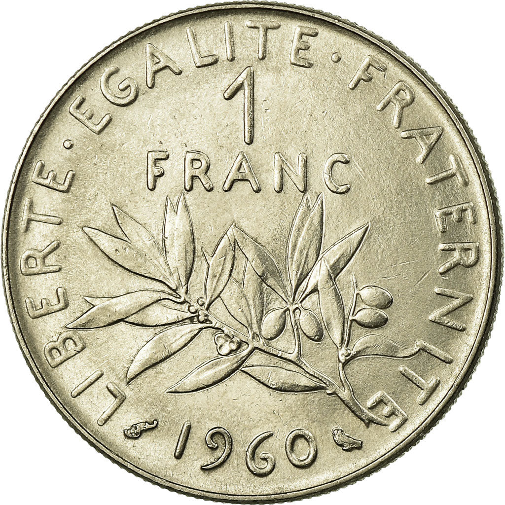 Moneta, Francja, Semeuse, Franc, 1960, Paris, AU(55-58), Nikiel, KM:925.1