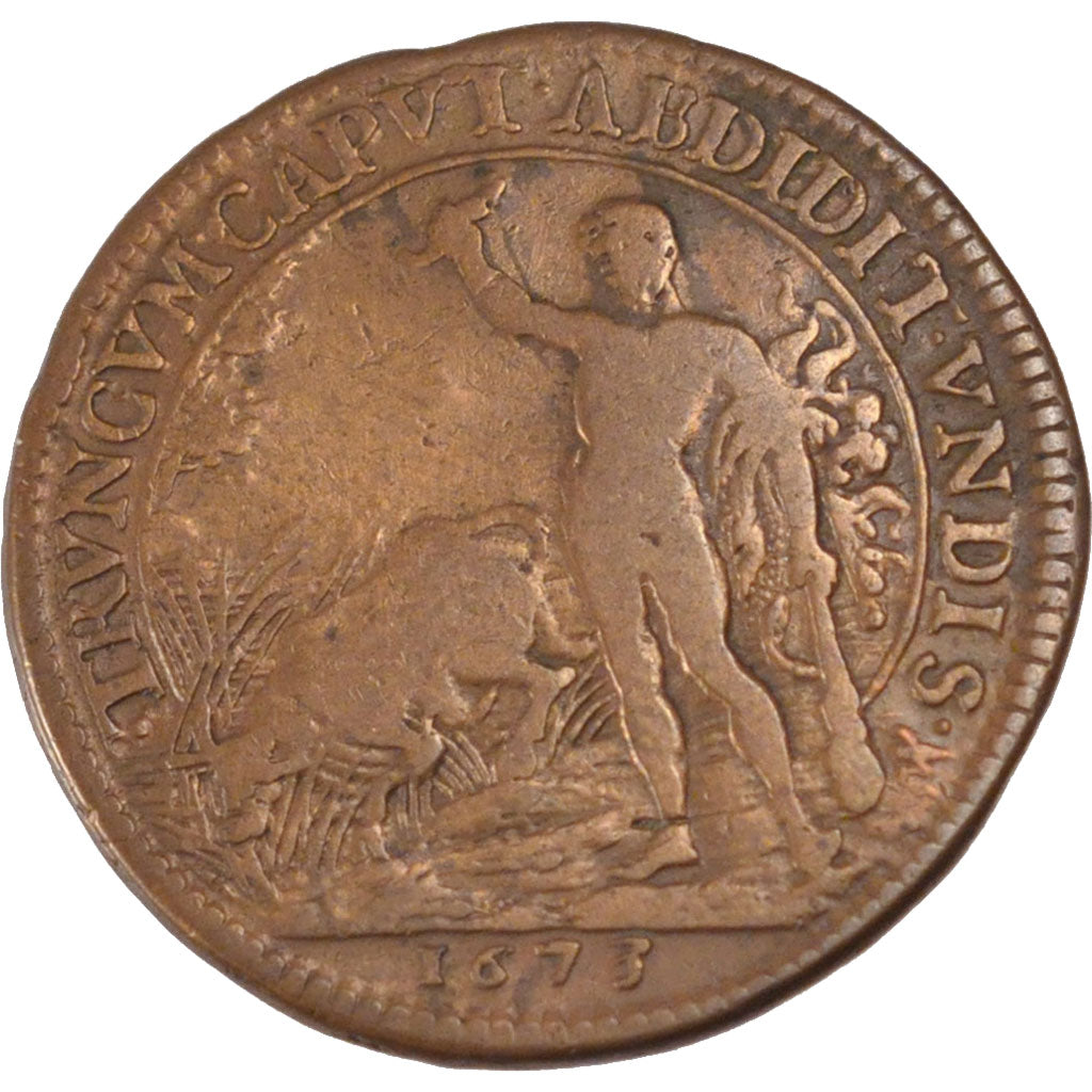 France, Royal, Token, 1673, VF(20-25), Copper, Feuardent #12656, 6.04