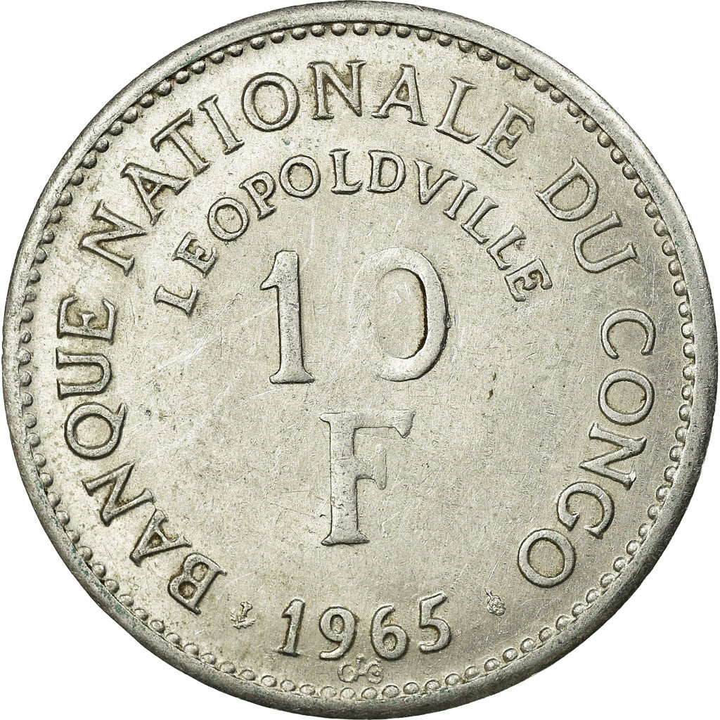 Moneta, CONGO, REPUBBLICA DEMOCRATICA DEL, 10 Francs, 1965, Brussels, BB