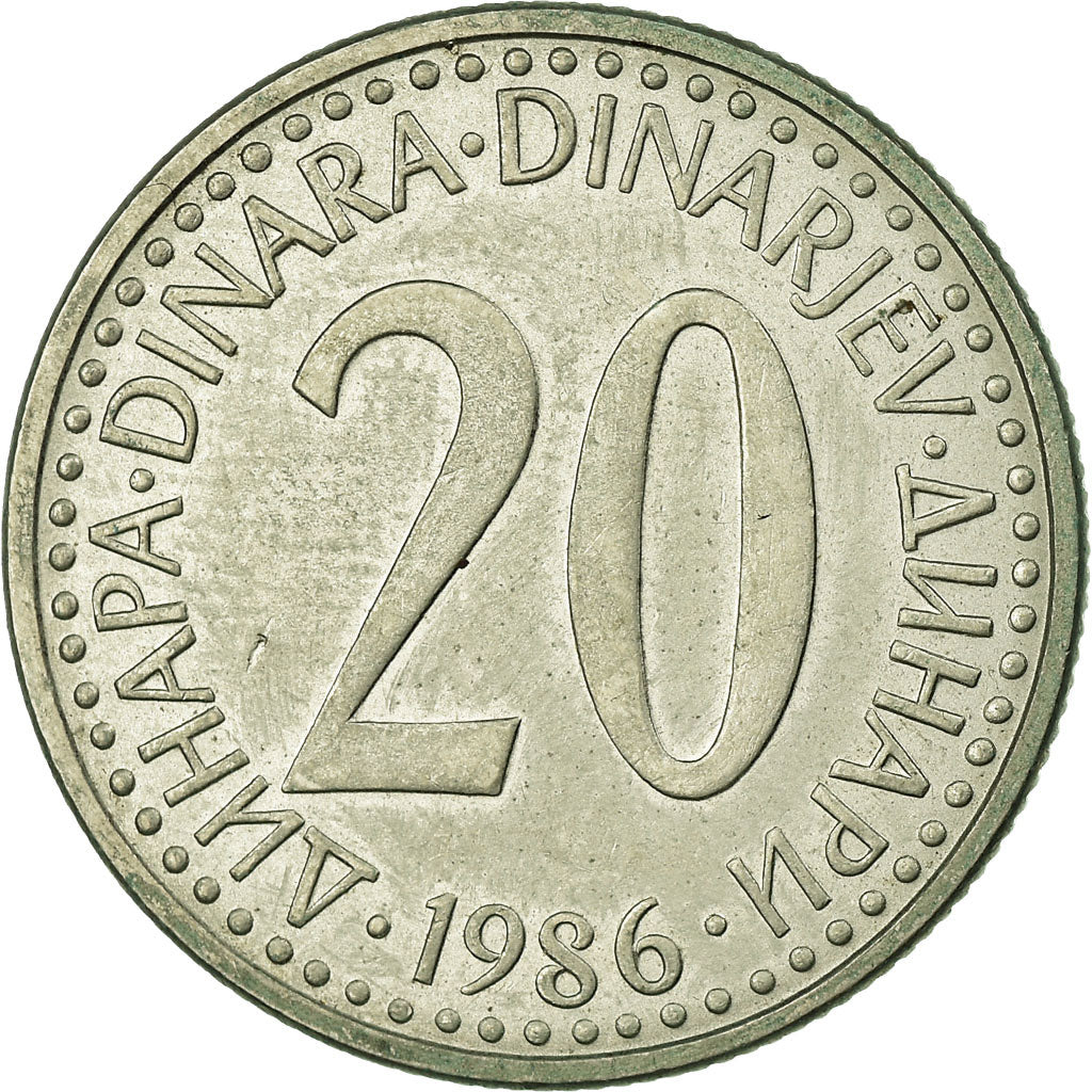 Moneta, Iugoslavia, 20 Dinara, 1986, BB, Rame-nichel-zinco, KM:112
