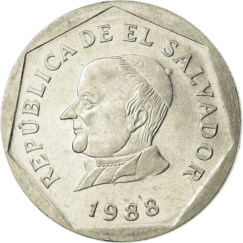 Moneta, El Salvador, 25 Centavos, 1988, BB, Acciaio inossidabile, KM:157