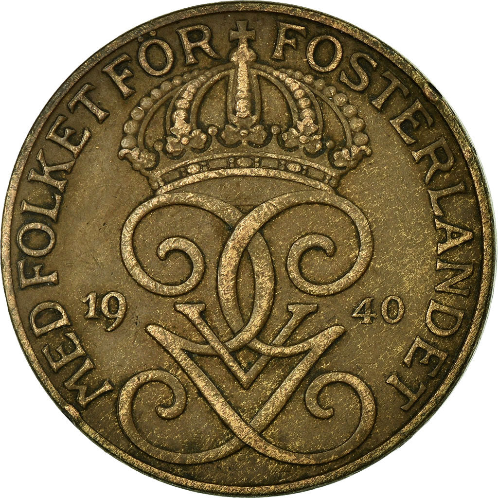 Moneta, Svezia, Gustaf V, 5 Öre, 1940, BB, Bronzo, KM:779.2