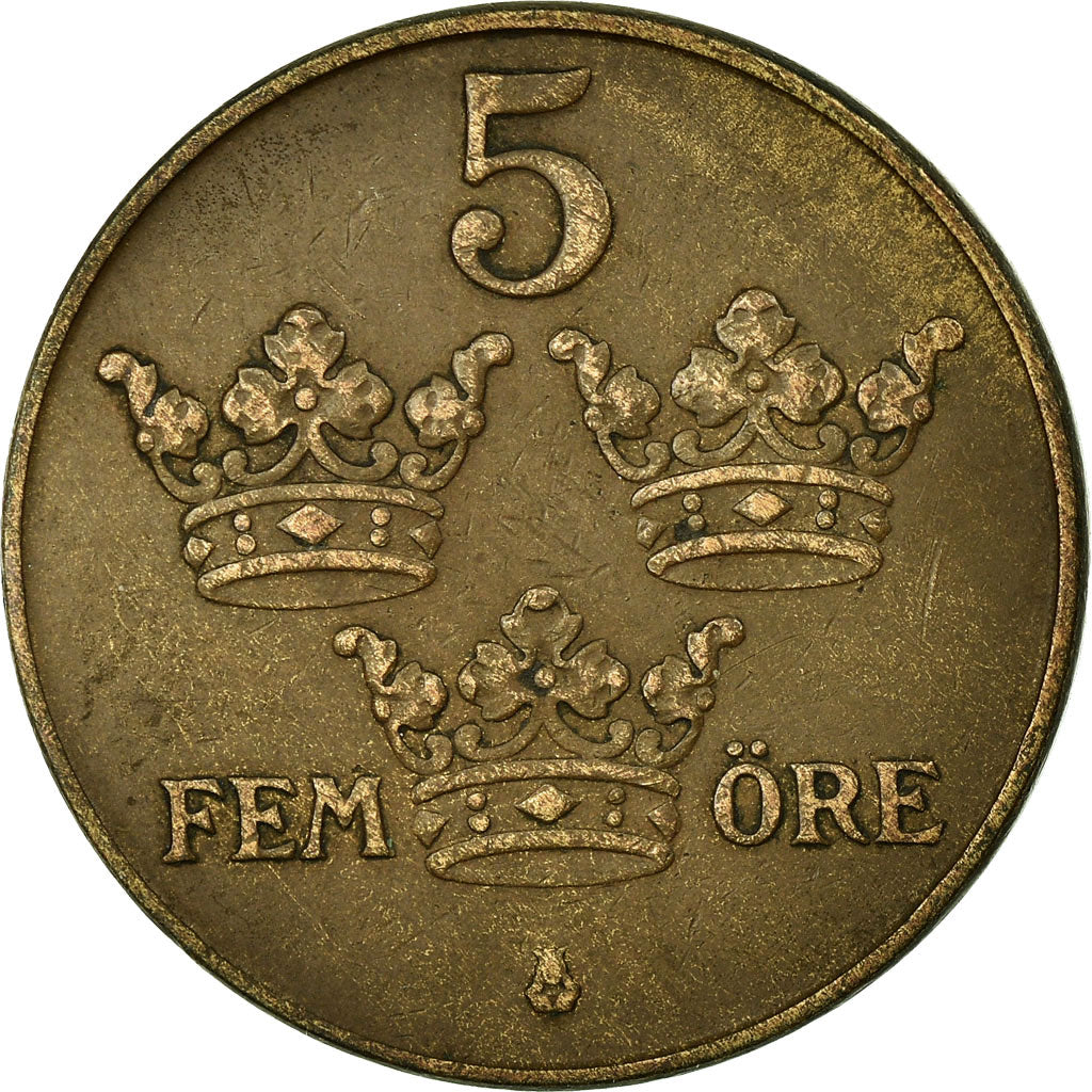 Moneta, Svezia, Gustaf V, 5 Öre, 1940, BB, Bronzo, KM:779.2