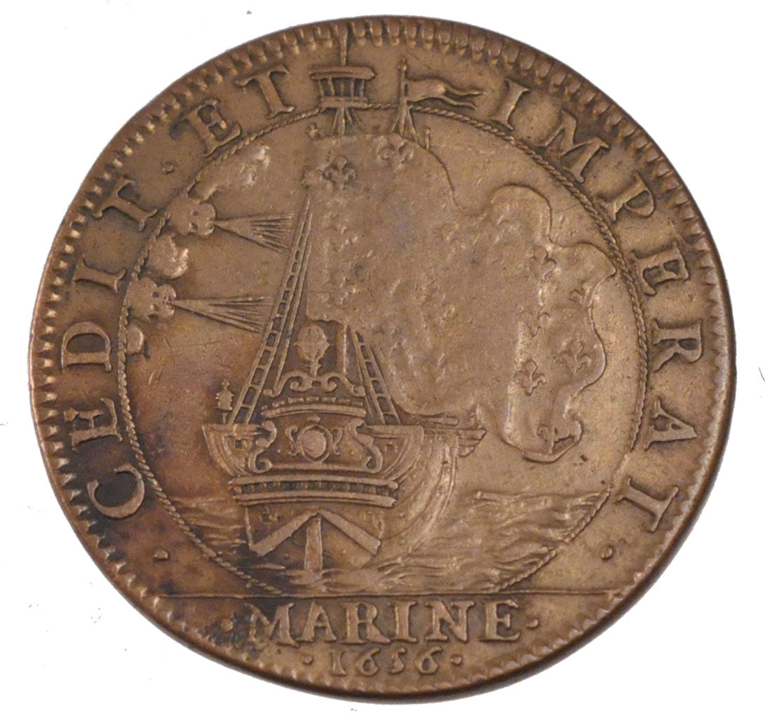 France, Royal, Token, 1656, EF(40-45), Copper, Feuardent #1187 Jeton, 8.41