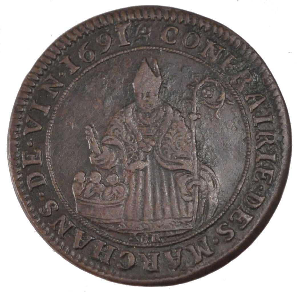 France, Royal, Token, 1691, EF(40-45), Copper, Feuardent #5397, 5.27