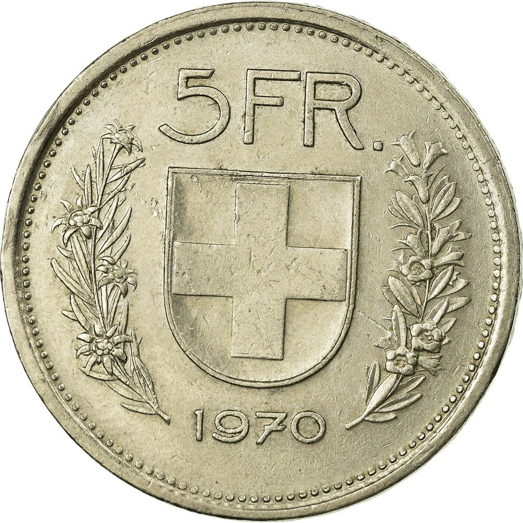 Coin, Switzerland, 5 Francs, 1970, Bern, EF(40-45), Copper-nickel, KM:40a.1