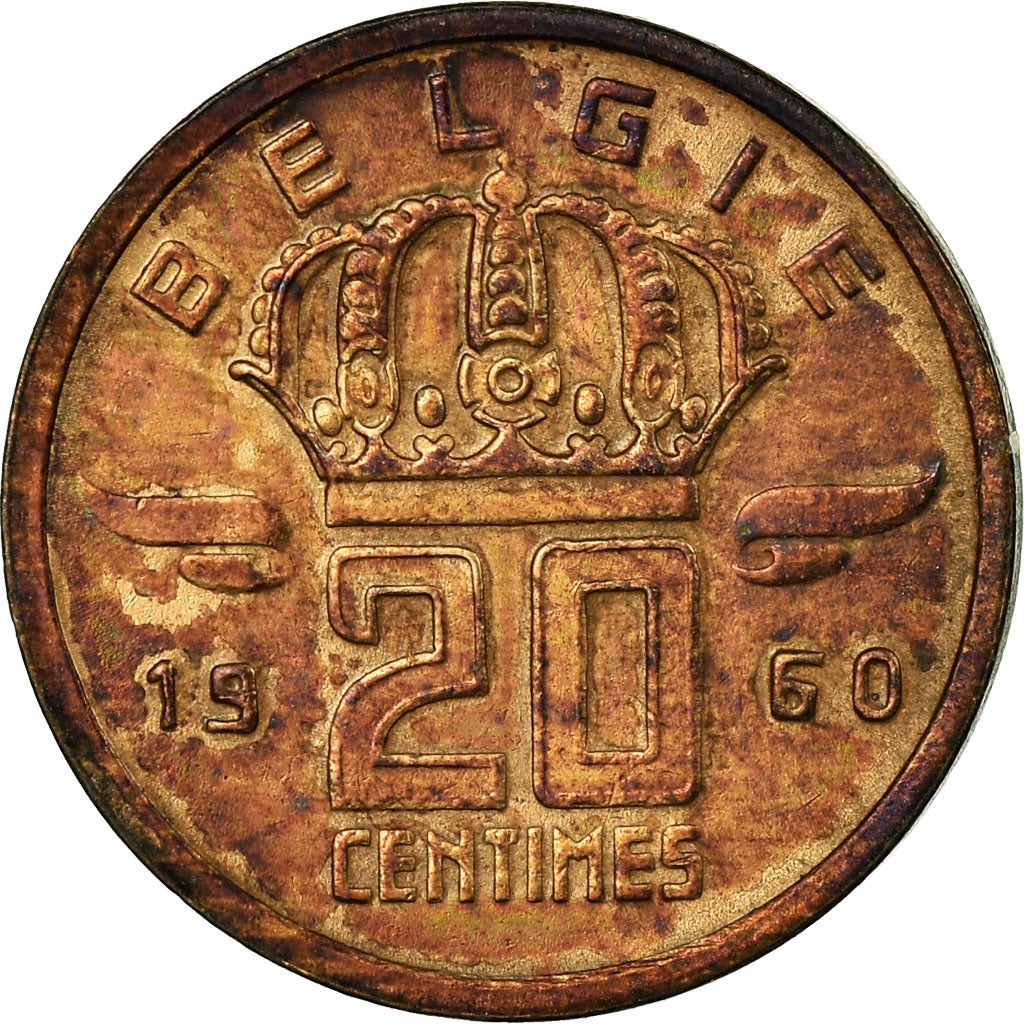 Coin, Belgium, 20 Centimes, 1960, EF(40-45), Bronze, KM:147.1