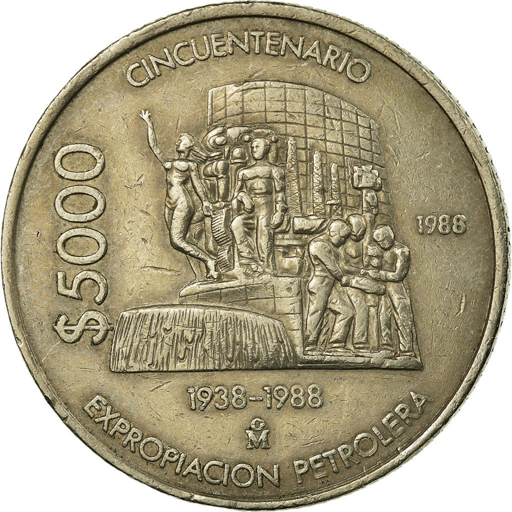 Moneda, México, 5000 Pesos, 1988, Mexico City, MBC, Cobre - níquel, KM:531