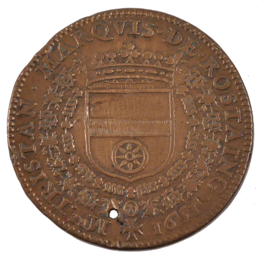 France, Royal, Token, 1642, EF(40-45), Copper, Feuardent #9577, 8.48