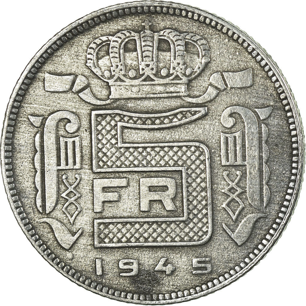 Coin, Belgium, 5 Francs, 5 Frank, 1945, EF(40-45), Zinc, KM:129.1