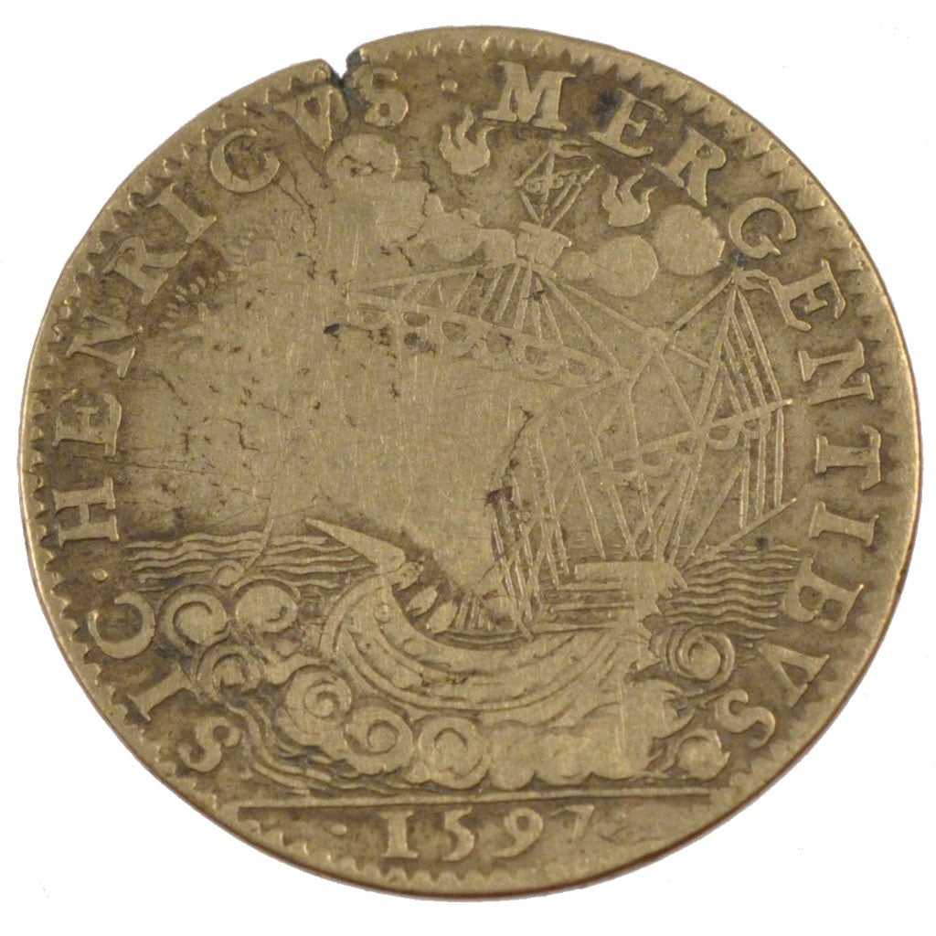 France, Royal, Token, 1597, VF(30-35), Copper, Feuardent #11865, 5.79
