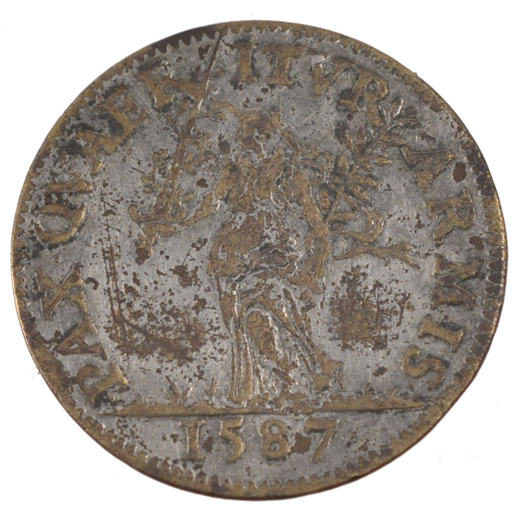 France, Token, Royal, 1587, VF(30-35), Copper, Feuardent:56