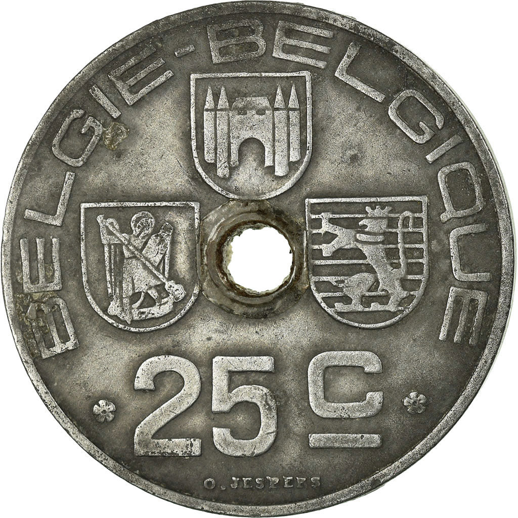 Moneta, Belgia, 25 Centimes, 1942, VF(30-35), Cynk, KM:132