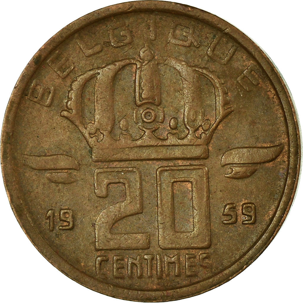 Moeda, Bélgica, 20 Centimes, 1959, EF(40-45), Bronze, KM:146