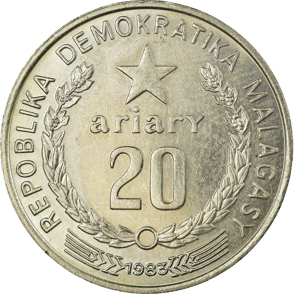 Coin, Madagascar, 20 Ariary, 1983, EF(40-45), Copper-nickel, KM:14b